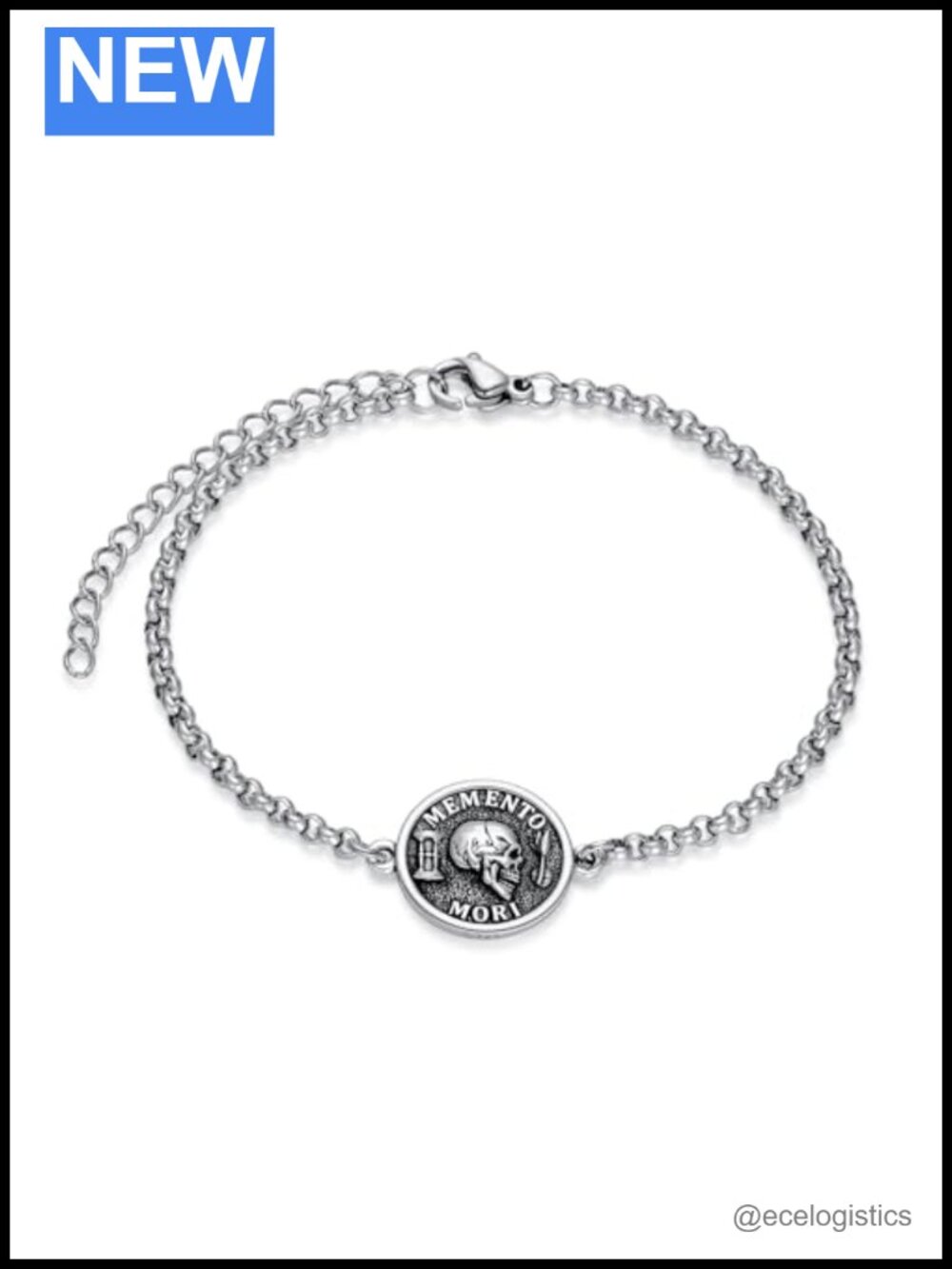 Memento Mori Stoic Skull Bracelet 925 Sterling Silver Men's Link Bracelet